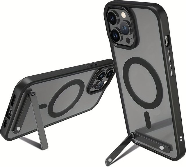 UYUXIO 2-in-1 Magnetische Handyhülle mit Metallständer für iPhone 17 16 15 14 13 12 11 Pro Max Plus Mini in Schwarz - Bild 1