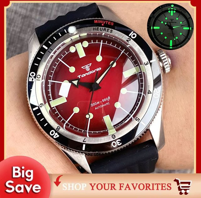 Tandorio Automatik-Taucheruhr, Edelstahl, 40 mm, Herren, 20 ATM, Schwarz - Bild 1