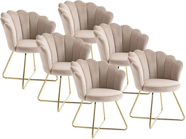 Vente-unique Stuhl Fiori in Beige aus Samt mit goldenem Metallgestell, Höhe: 69 cm - Bild 1