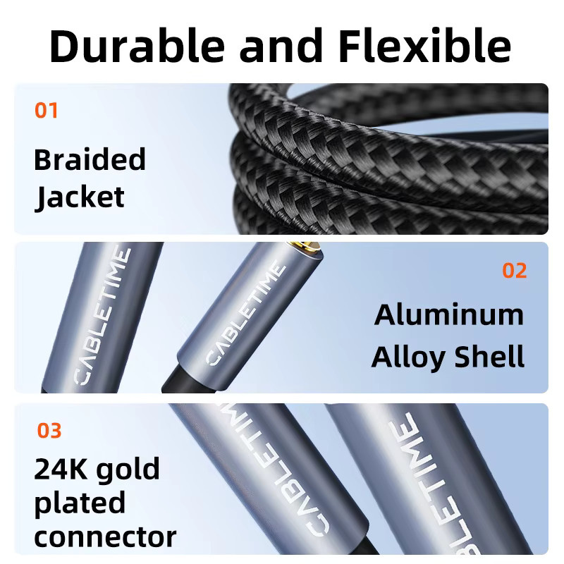 CABLETIME Klinkenadapterkabel 3,5mm auf 6,35mm TRS-Audiokabel in Schwarz für Lautsprecher und Gitarrenverstärker - Bild 4