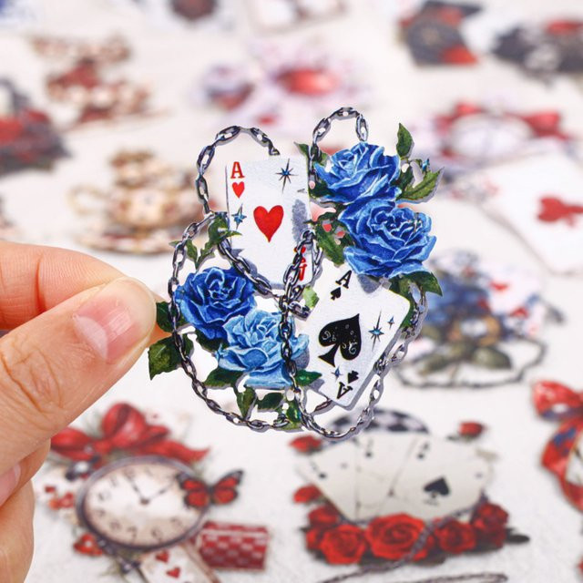 16 Blatt kreative Aufkleber Set mit Pokermustern und Retro-Blumen in Multicolour für dein Tagebuch - Bild 1