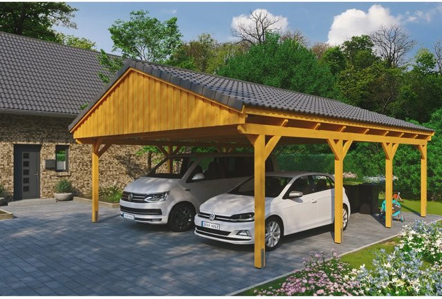 Skan Holz Carport Fichtelberg aus Fichte und Leimholz mit spitzer Dachform in Beige/Grau, B/T: 618 x 808 cm, Höhe: 362 cm - Bild 1