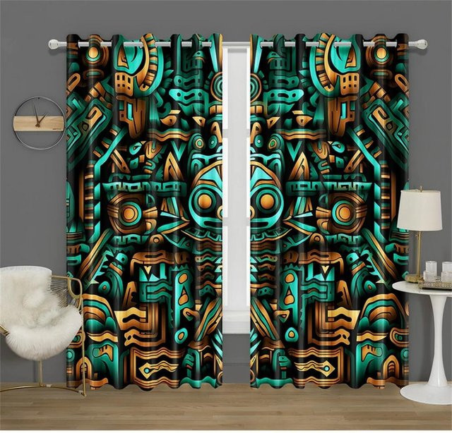 2er-Set dekorative Vorhänge mit 3D Aztekenmuster in Multicolour, halbtransparent mit Rod Pocket für Wohnzimmer, Schlafzimmer und Küche, Breite: 50 cm, Höhe: 130 cm - Bild 1