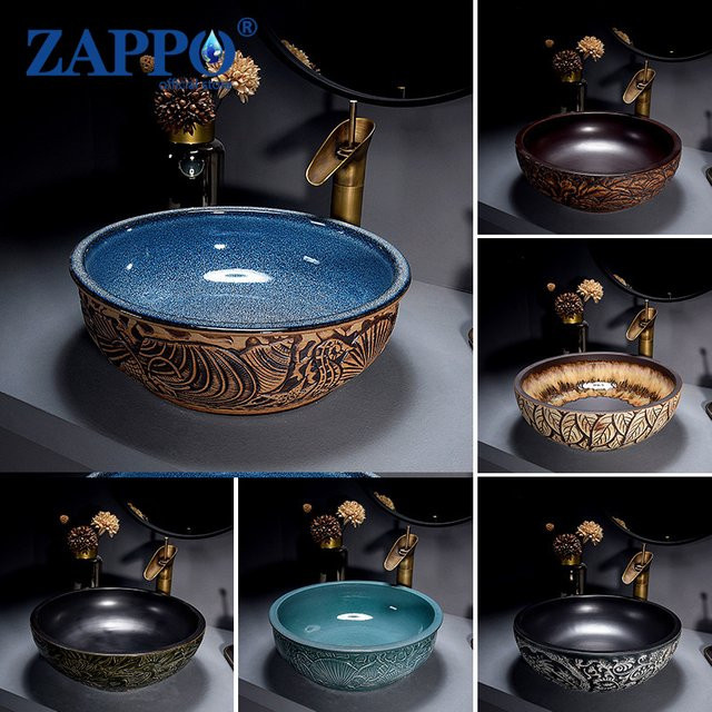 Zappo Keramik Waschbecken Oval mit Wasserhahn und Abfluss für Aufsatzmontage - Bild 1