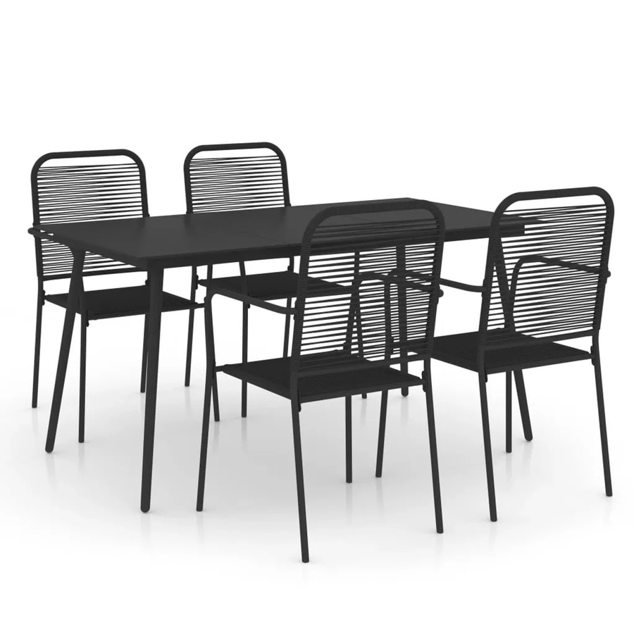 vidaXL 5-tlg Garten-Essgruppe aus Baumwollseil und pulverbeschichtetem Stahl in Schwarz mit Glastisch - Bild 2