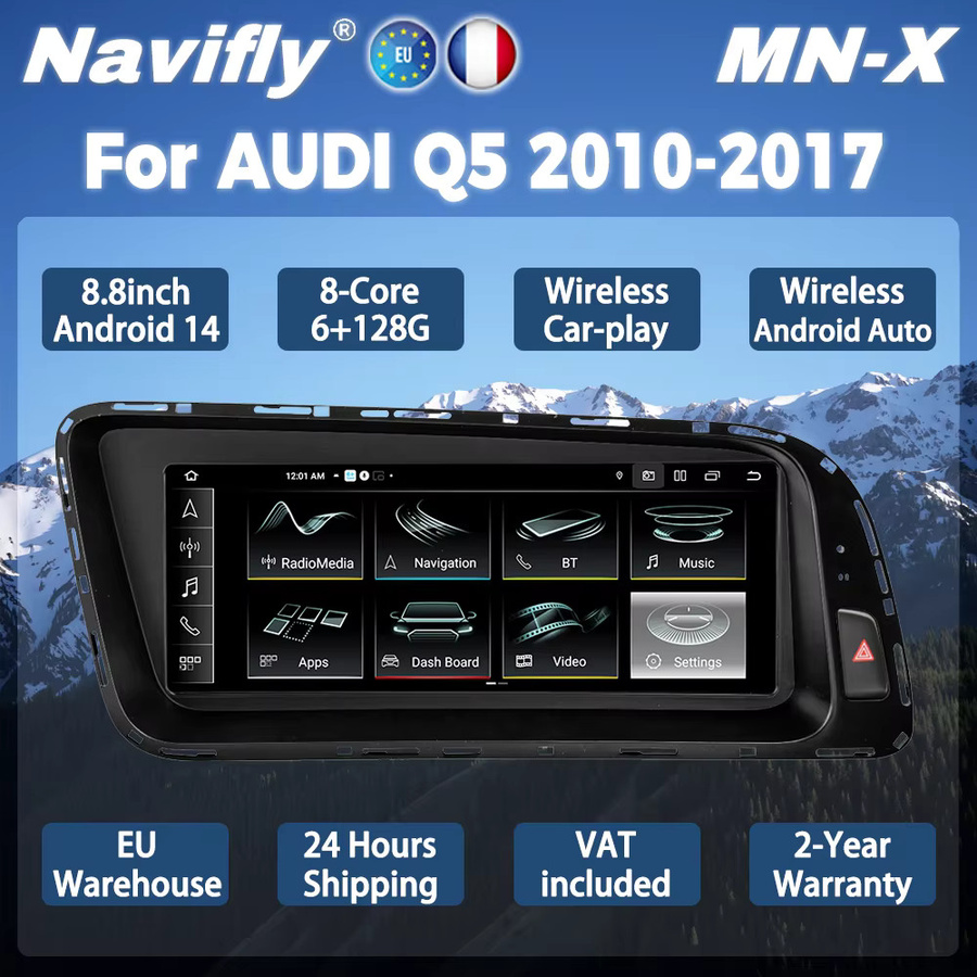 Navifly Autoradio mit Navigationssystem für Audi Q5 8R 2009-2017, 8,8 Zoll Mediaplayer in Schwarz mit CarPlay, Android Auto, Bluetooth und Wi-Fi - Bild 2
