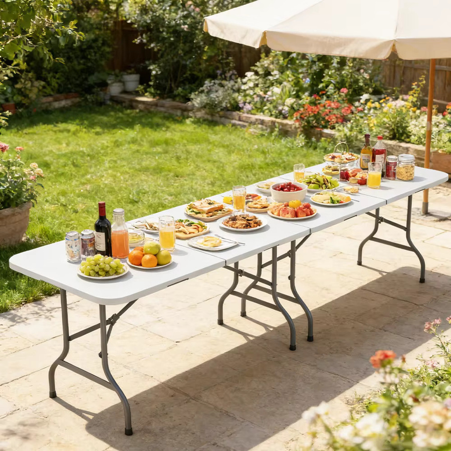 LONENESSL Gartentisch Klappbarer Buffettisch in Weiß mit Tragegriff für Camping und Picknick, Breite: 180 cm, Tiefe: 70 cm - Bild 3