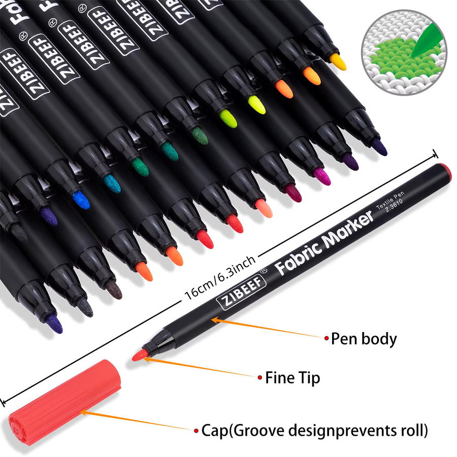 Kolorowys Stoffmarker Set mit feiner Spitze, 12 farbige Textilmarker für Kleidung, T-Shirts und Leinwand, permanent und ohne Ausbluten - Bild 2