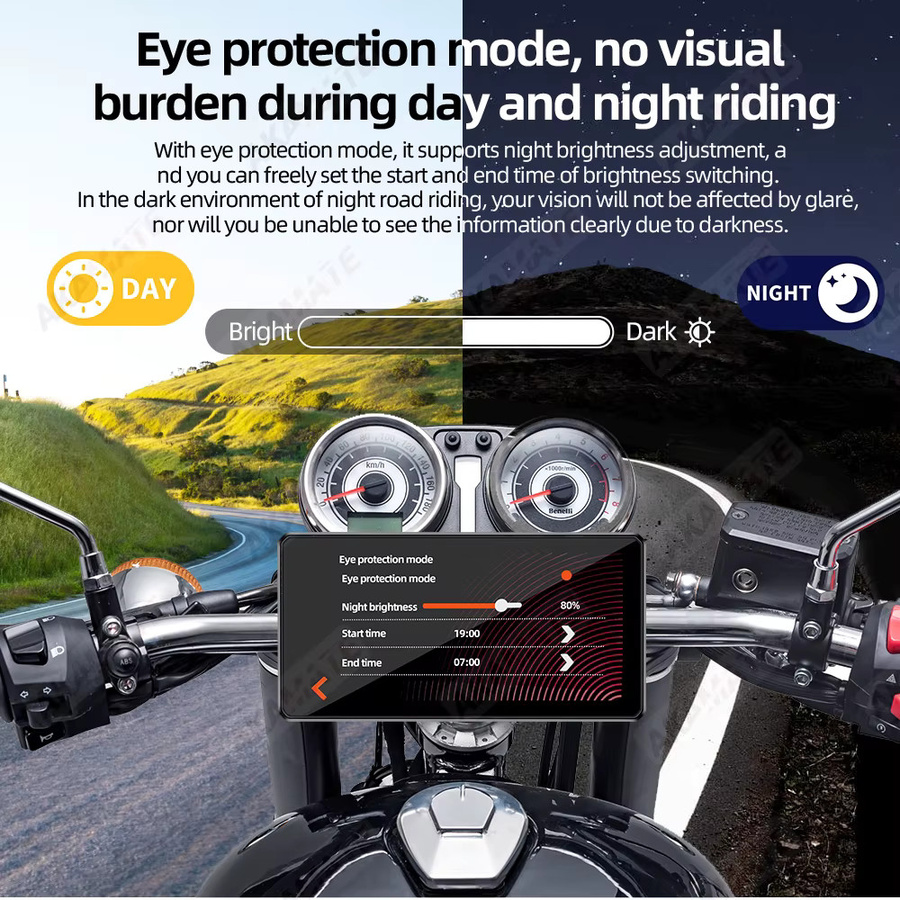 AKAMATE Motorrad Navigation Display mit 6 Zoll Bildschirm, Drahtlose CarPlay und Android Auto, Wasserdicht, Bluetooth, Schwarz - Bild 4