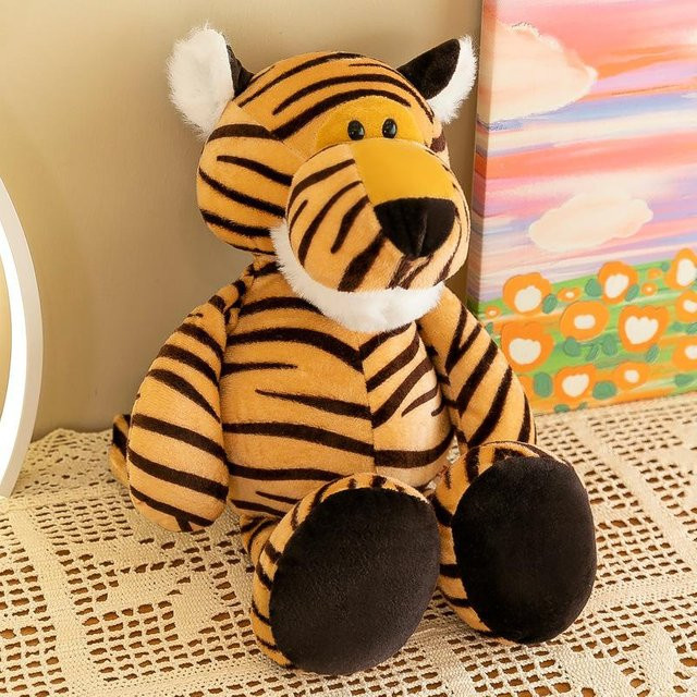 Waldtierpuppe Plüschtier Dschungel drei Brüder Wurfkissen, Hasenpuppe, 25 cm, Tigerprint - Bild 1