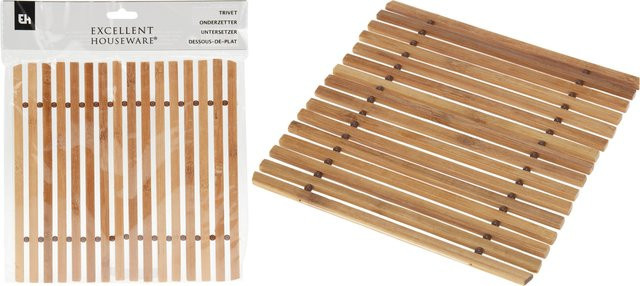 Untersetzer aus Bambus in Braun, rechteckig mit Streifenmuster, Breite: 18,0 cm, Tiefe: 1,0 cm, Höhe: 18,0 cm - Bild 1