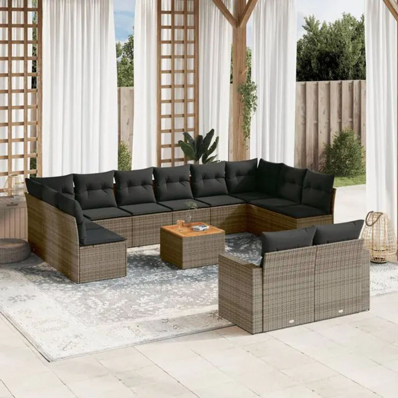 Vidaxl Gartenmöbel-Set aus Polyrattan und Akazie mit 13-teiligem Polster-Set in Grau - Bild 1