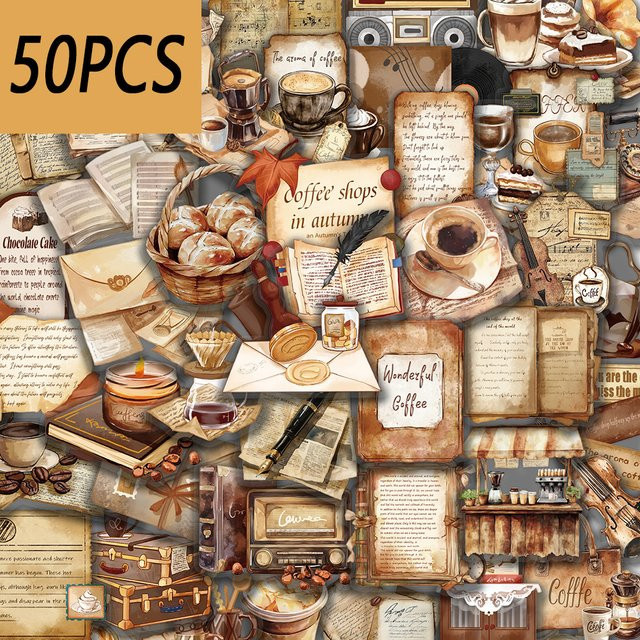 50 Stück wasserfeste PET-Aufkleber aus der Retro-Café-Serie in Multicolour zum Dekorieren von Tassen, Helmen und Geschenkboxen - Bild 1