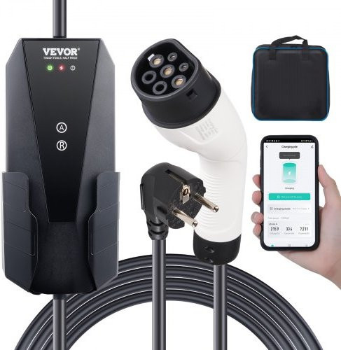 VEVOR Tragbares EV-Ladegerät Typ 2 mit 3,7 kW, 8,6 m Kabellänge, CEE 7/7 Stecker, IP66 Wasserdicht, Schwarz - Bild 1