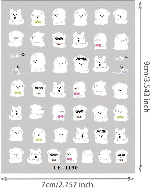 3D Geprägter Nagelsticker, Cartoon-Hund-Design, White - Bild 1