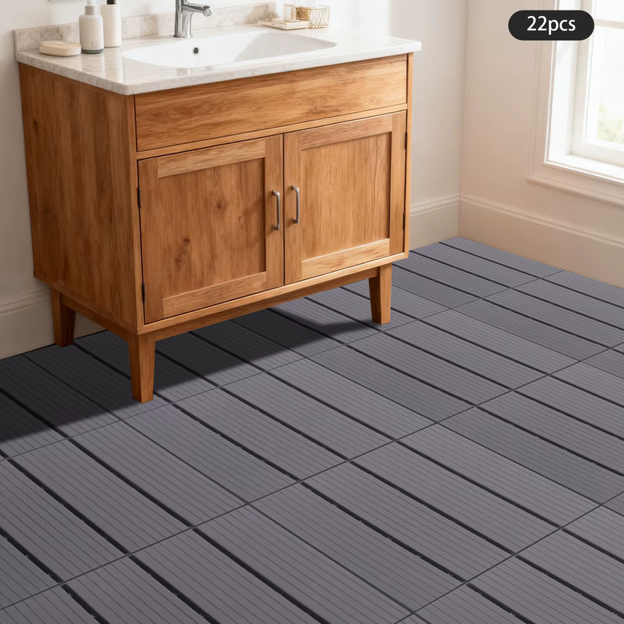 Bymaocar WPC Terrassen-Deckfliesen aus Holz-Kunststoff-Verbund, grau, 22 Stück, B/T/H: 30,48 x 30,48 x 30,48 cm - Bild 2
