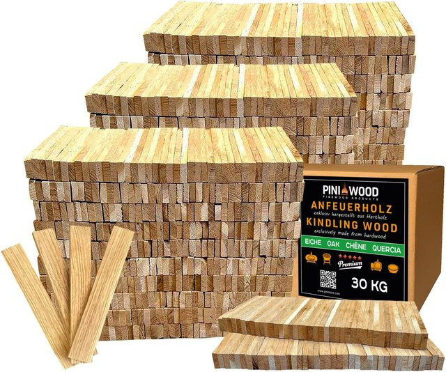 PINI Brennholz Anzünder aus Eichenholz, 30 kg Anmachholz für Kamin, Grill und Feuerschale - Bild 1