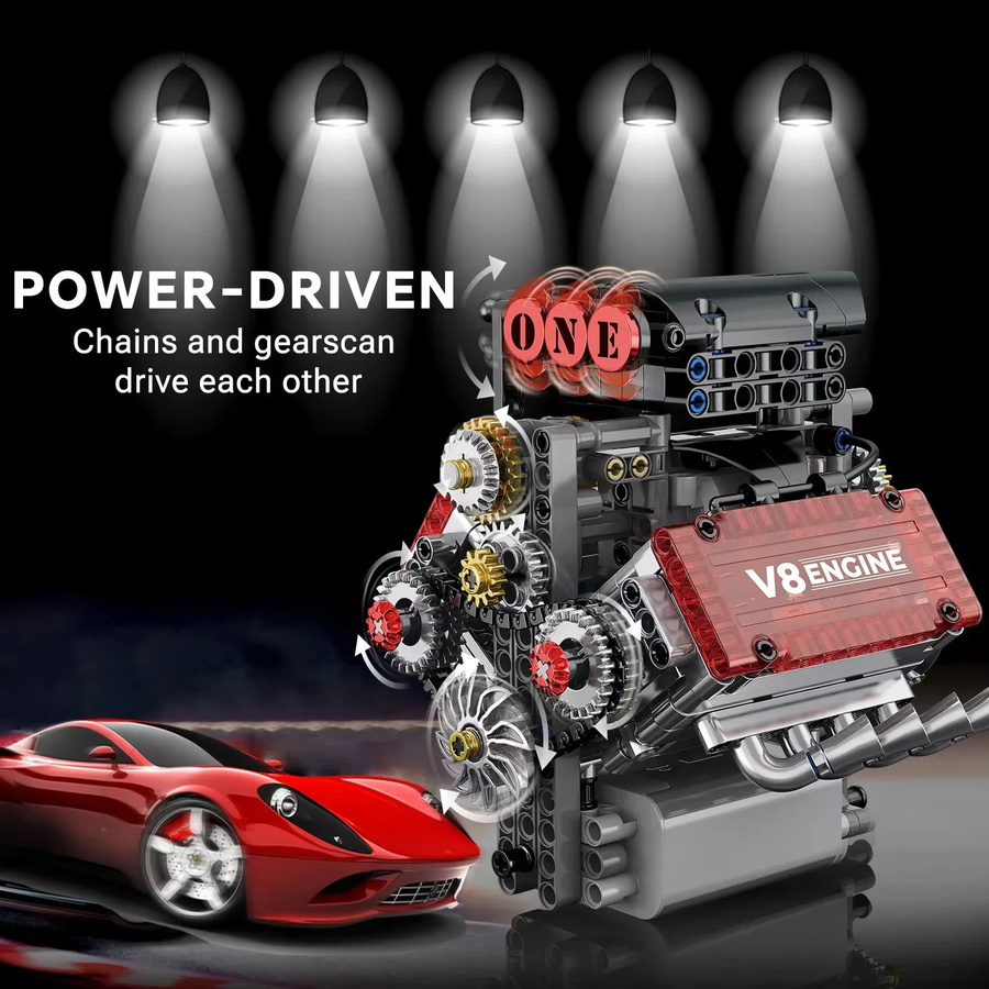 Stemedu MOC V8 Motorisiertes Simulations-Modell mit elektrischem Antrieb, Technisches Baustein-Set für Jungen und Erwachsene, Mehrfarbig - Bild 5