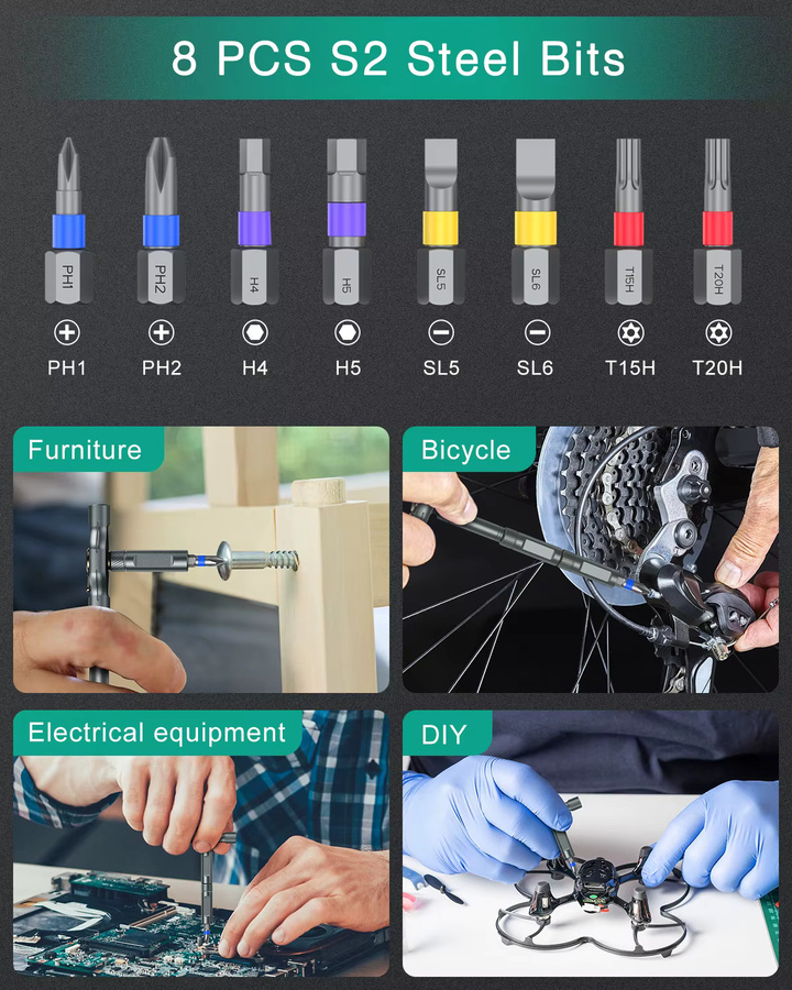 ORIA Magnetisches 12-in-1 Ratschenschraubendreher-Set, Tragbares Mini-Reparatur-Werkzeug-Set für Möbel, Computer und Fahrrad - Bild 4