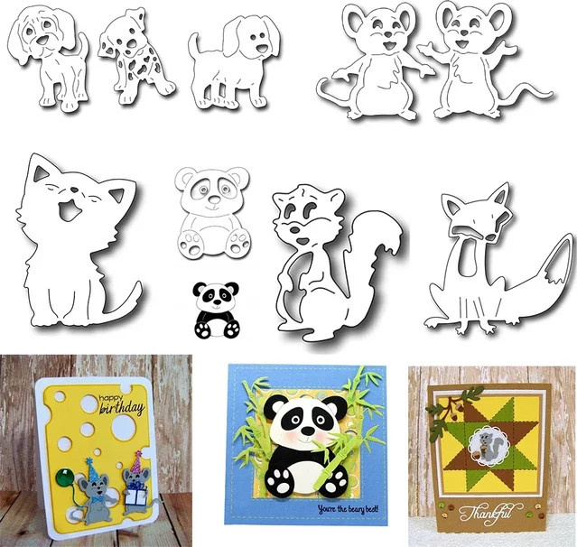 Metall-Stanztüllen mit Tier-Motiven Fuchs Panda Eichhörnchen für DIY Scrapbooking und Bastelarbeiten - Bild 1