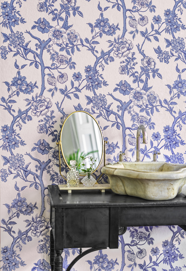 Cole & Son Tapete Paradise Tree in Cornflower Blue und Soft White, florales Vlies-Design mit botanischem Muster - Bild 1