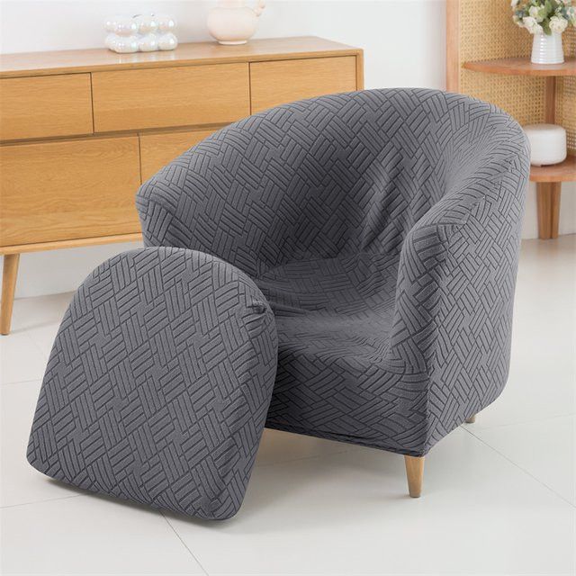 WANERQU Club Tub Stuhl Abdeckung aus Jacquard mit Kissen in Beige - Bild 1