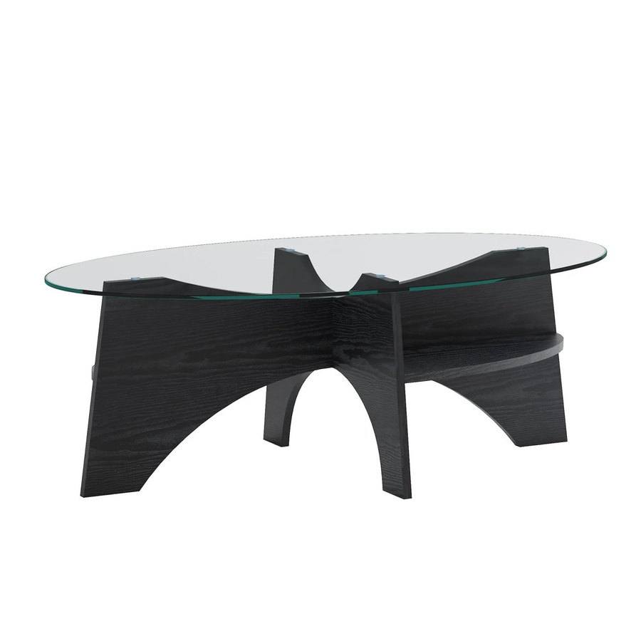 okwish Beistelltisch mit Sicherheitsglas und fächerförmigem Gestell in Schwarz, B/T/H: 105 x 60 x 35,6 cm - Bild 2