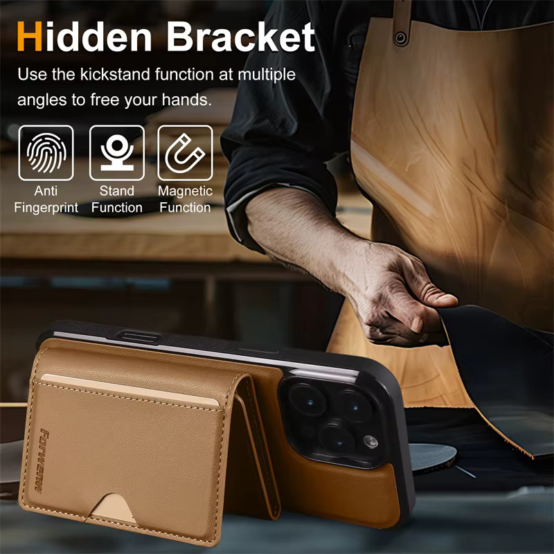 EUCAGR 2-in-1 Magnetische Kabellose Ladehülle aus PU-Leder für iPhone Modelle in Schwarz und Braun - Bild 5