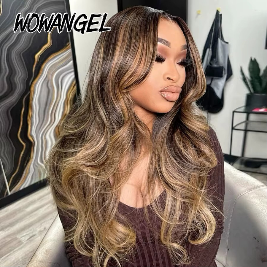 WOWANGEL Perücke, Honigblonde Balayage, gewelltes brasilianisches Echthaar, 5x5 HD-Spitze - Bild 3