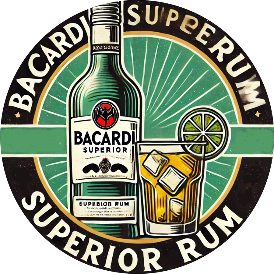 Bacardi Superior Rum rundes Metallschild aus Aluminium in Multicolour, Durchmesser: 20,32 cm - Bild 3