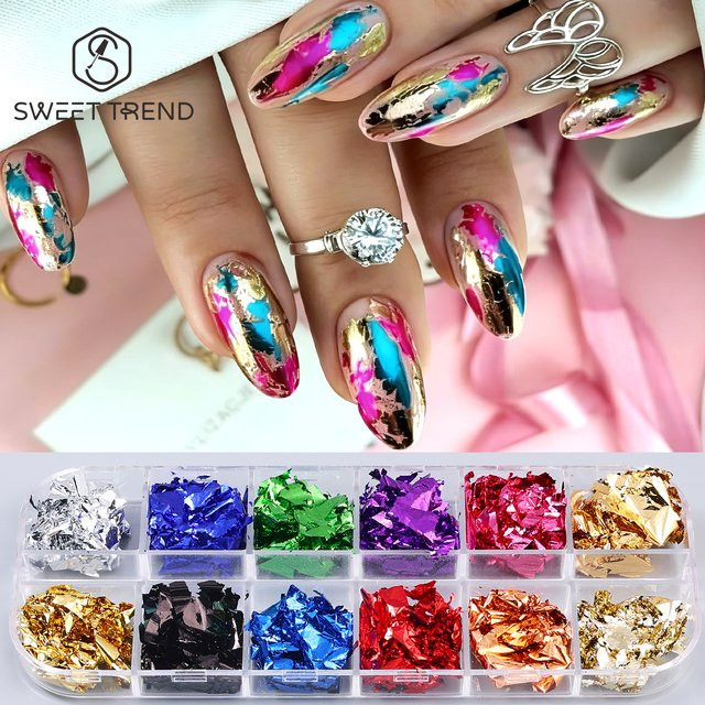 Sweet Trend Nageldekoration, Metallic, Gold Silber, 12 Gitter - Bild 1