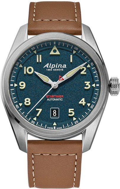 Alpina Herrenuhr Pilot, Automatik, Edelstahl, 40 mm, Leder, Blau, 10 ATM - Bild 1