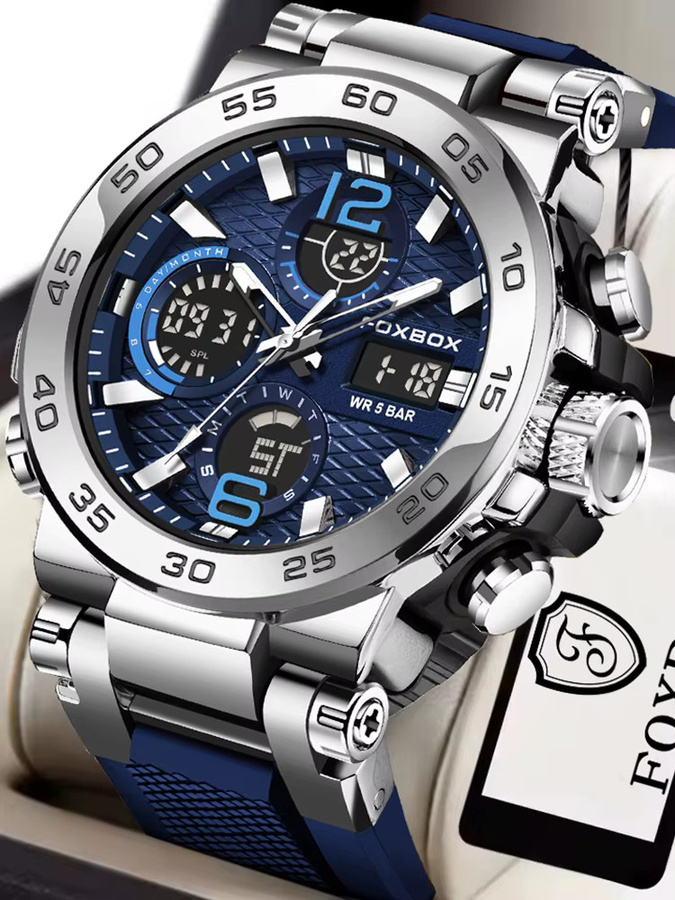 FOXBOX Digitaluhr, Chronograph, Quarz, Blau, Silikon, Herren - Bild 7