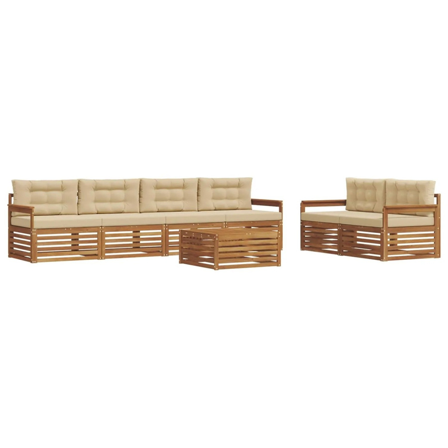 vidaXL Outdoor-Sofagarnitur 7-teilig aus Akazienholz mit Kissen in Natur und Beige - Bild 2