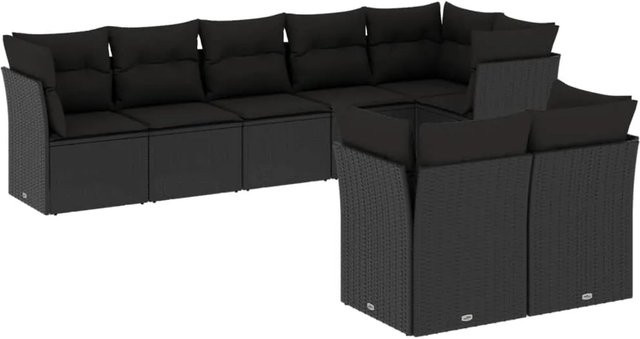 vidaXL 8-tlg Garten-Sofagarnitur in U-Form aus Polyrattan mit Kissen in Schwarz - Bild 1