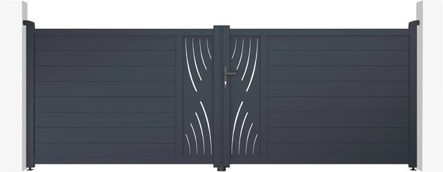 Casanoov Elektrisches Flügeltor Veleta aus Aluminium in Anthrazit und Grau mit Drehtorantrieb Ranger B150, B/H: 400 x 140 cm - Bild 1
