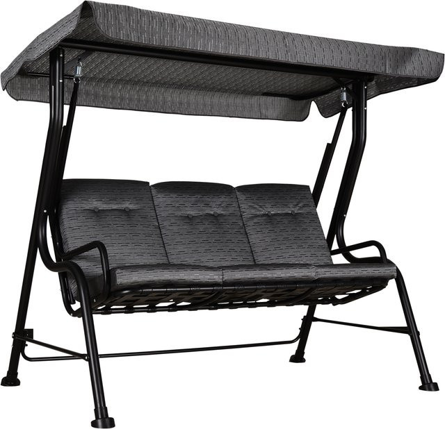 Outsunny 3-Sitzer Hollywoodschaukel mit verstellbarem Sonnendach und abnehmbaren Kissen, Grau, B/T/H: 200 x 120 x 170 cm - Bild 1