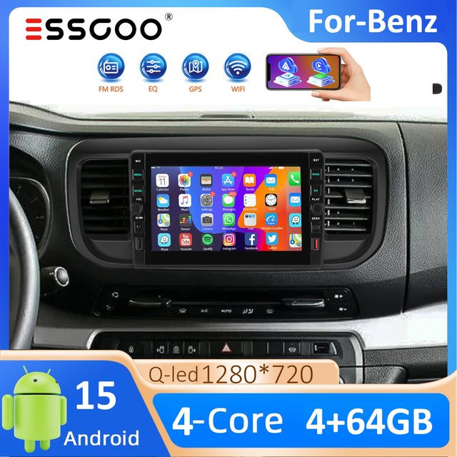 ESSGOO Autoradio mit GPS-Navigation, Carplay, WiFi und Rückfahrkamera, 4G+64GB, Schwarz, passend für Citroen Jumpy III, Peugeot Expert und Toyota Proace - Bild 1