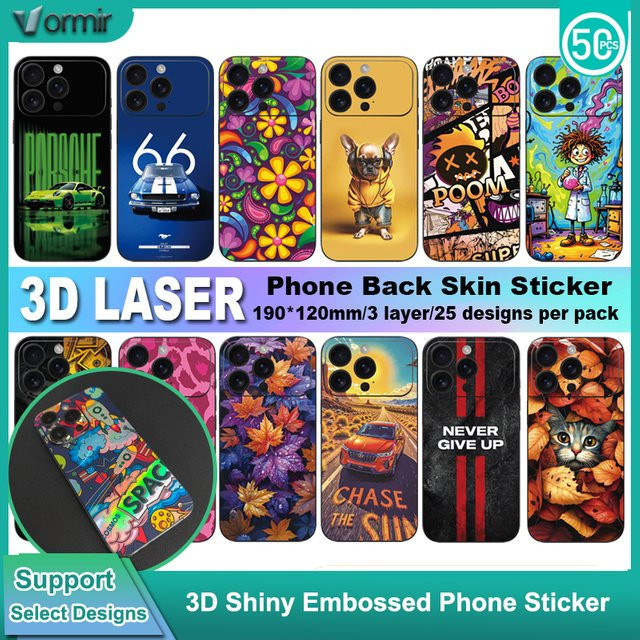 VORMIR 50 Stück 3D-Laser-Glitzer-Telefonhüllen-Folien für Plotter und Cutter, Multicolor, B: 19,0 cm, T: 12,0 cm - Bild 1