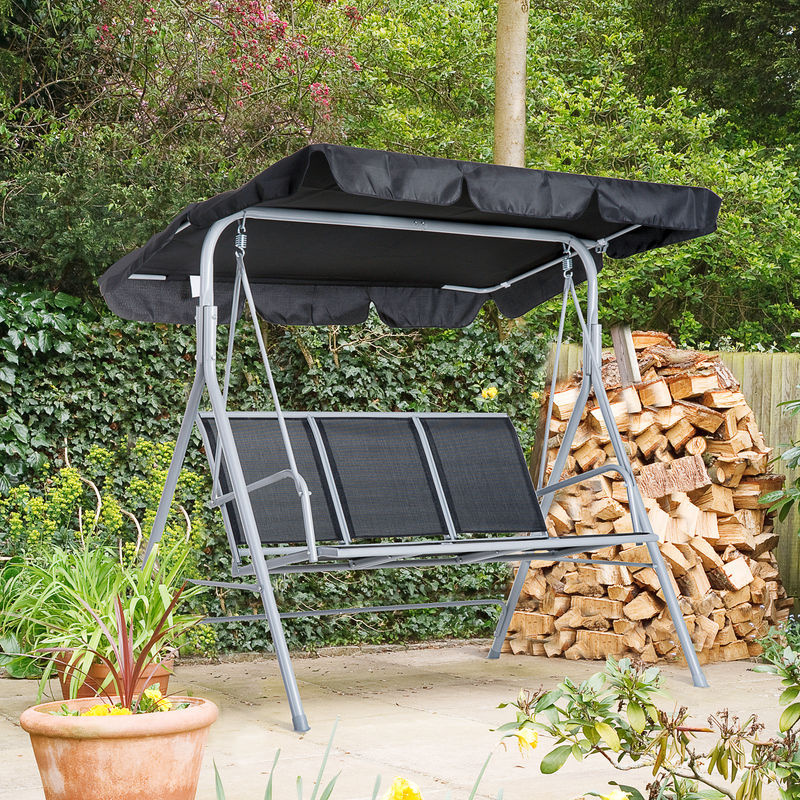 Outsunny Hollywoodschaukel 3-Sitzer mit Dach und UV-beständigem Sonnendach aus Metall in Schwarz und Silber, B/T/H: 171 x 108 x 154 cm - Bild 2