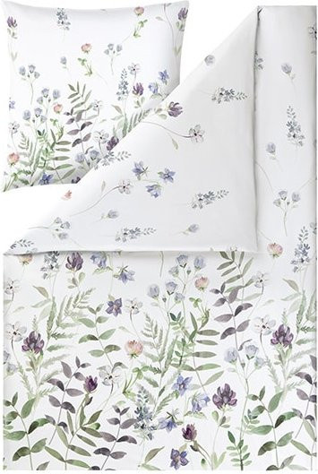 Estella Bettwäsche Leticia aus Bio Mako-Satin in Weiß mit floralem Naturdesign - Bild 1