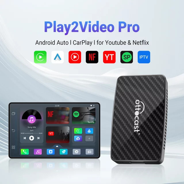 OTTOCAST Play2Video Pro Wireless CarPlay und Android Auto Adapter in Schwarz für YouTube, Netflix und IPTV für Kia und Toyota - Bild 1