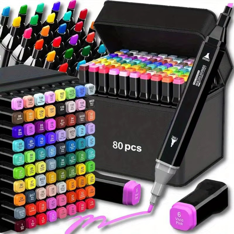 80 Farben Doppelseitiges Marker-Set in Multicolour für Zeichnen und Skizzieren, Ölbasierte Kunstmarker für Manga und Graffiti - Bild 2