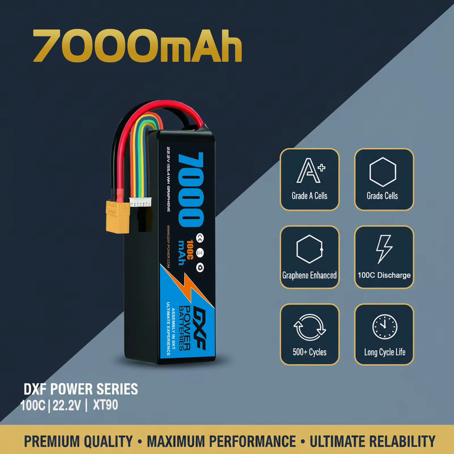 DXF 6S LiPo Akku 22,2V 7000mAh 100C Softcase mit XT90-Anschluss in Schwarz für RC-Modelle - Bild 5