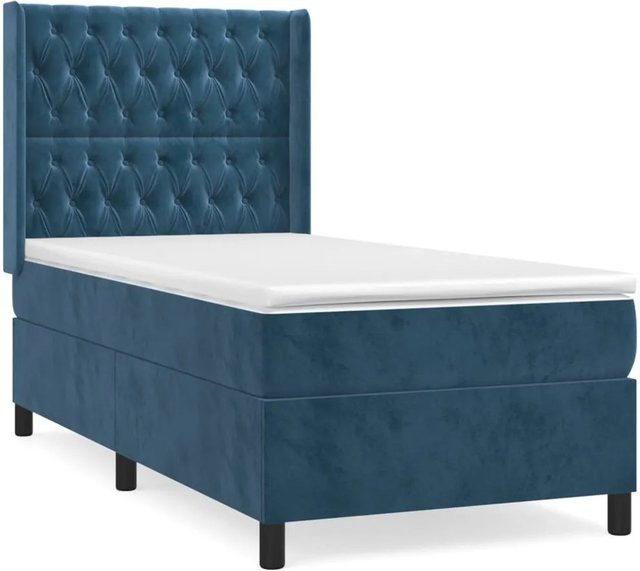 vidaXL Boxspringbett mit Matratze Dunkelblau Samt B/T/H: 90 x 200 cm - Bild 1