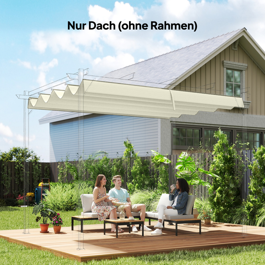 Outsunny Ersatzdach für Pergola, wasserabweisendes Wellendach mit UV-Schutz und Regenabflusslöchern, Cremeweiß, B/T: 285 x 200 cm - Bild 2