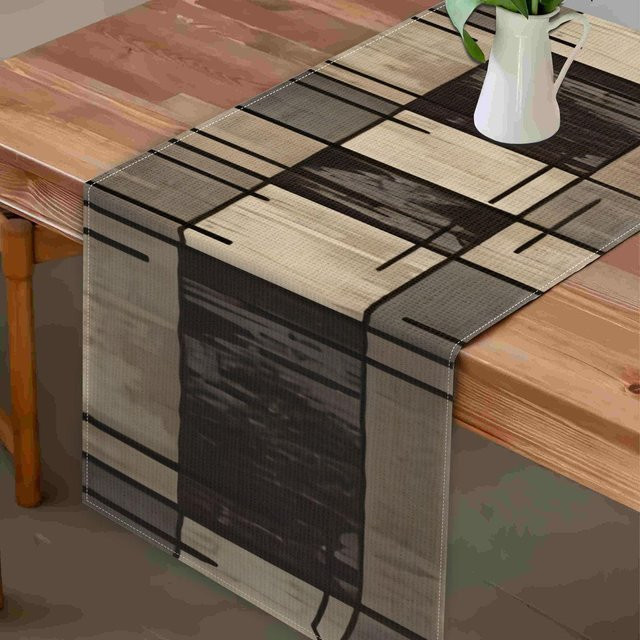 Moderner Tischläufer aus Leinen von JMG Household Supplies mit geometrischem Design in Braun und Beige, Breite: 150 cm, Tiefe: 33 cm - Bild 1