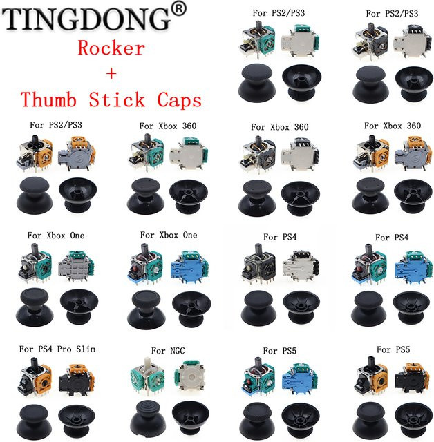 TingDong 1 Set 3D Analog Joystick Daumenstick-Griffkappen in Schwarz für PS2 PS3 PS4 Pro Slim PS5 und Xbox One 360 Controller Reparaturteile - Bild 1