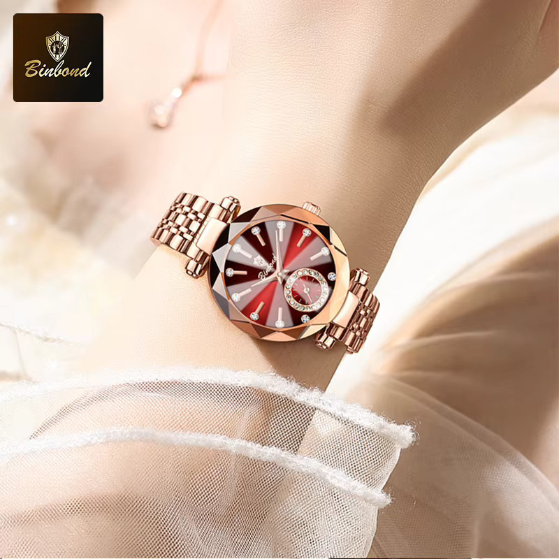 BINBOND Armbanduhr Quarz, Edelstahl, Roségold, Damen, Datum, Leuchtzeiger - Bild 6