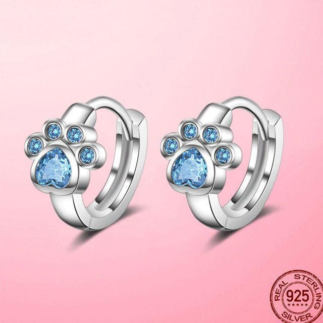 Creolen 925 Silber, blaue Tier-Fußabdrücke, Damen - Bild 1